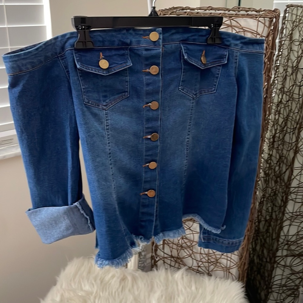 Frayed off the shoulder denim top. No tags no - name brand.